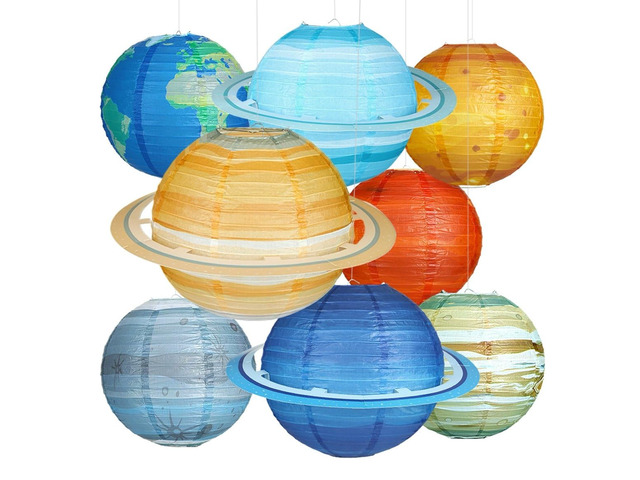 8pcs Planet Paper Lanterns, 12 Inch Outer Space Party Decorations Solar System Hanging Planets Lantern, for Kids, Space Theme Party, Birthday...