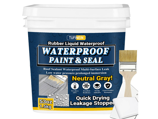 Rubber Liquid Waterproof Sealant, 53oz/1.5kg Neutral Gray Quick Drying Multi Surface Foundation Leak Repair - Roof Gutters Basement Sealer...