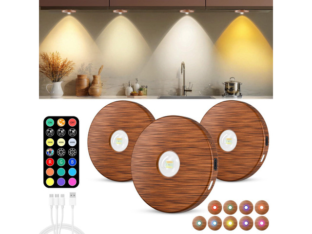 Puck lights with remote, 2000mAh rechargeable cabinet light, Under Cabinet Lighting Wireless, Display Cabinet, Dimmable Magnetic Stick-On Shelf,...