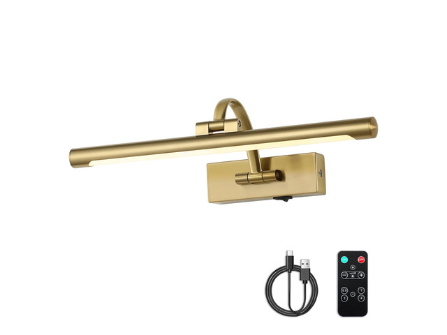 Battery Operated Picture Light with Remote and Timer, Wireless Art Lights for Paintings Brass Rechargeable Gallery Light Dimmable Artwork Lighting...