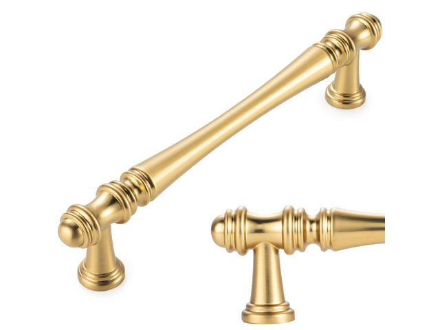 10 Pack 5 in Brushed Gold Cabinet Pulls, Gold Drawer Handles P30 Solid Metal, Sturdy, Comfortable, French Style Hardware, Kitchen Cabinet Pull,...