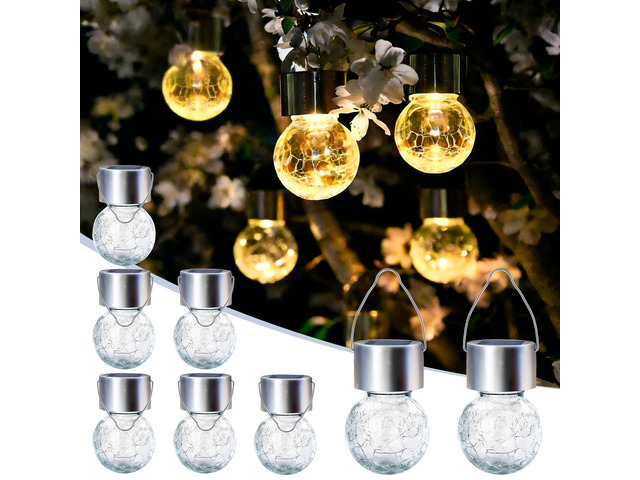 Hanging Solar Lights for Outside Garden Solar Hanging Lanterns 8 Pc Warm White, Solar Powered, Waterproof, Decorative Lanterns, Cracked Glass,...