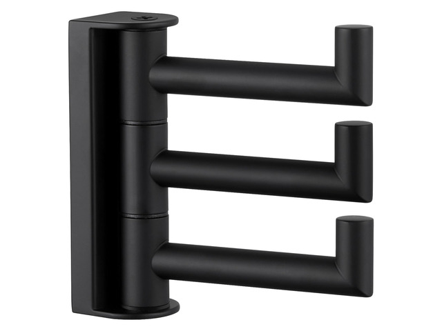 Swivel Towel Hook 3 Arms, Robe Coat Wall Hook, Matte Black SUS304 Stainless Steel, Foldable Hand Bath Towel Holder for Bathroom Kitchen Closet,...