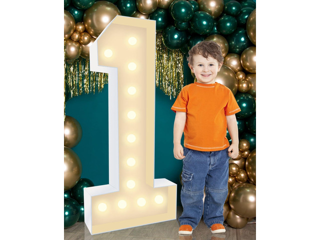 4FT Plastic Marquee Numbers 1 Light Up Number Quick Assembly ToolFree Corrugated Plastic Light Up Sign for Birthday Party Event Decor - Photo...