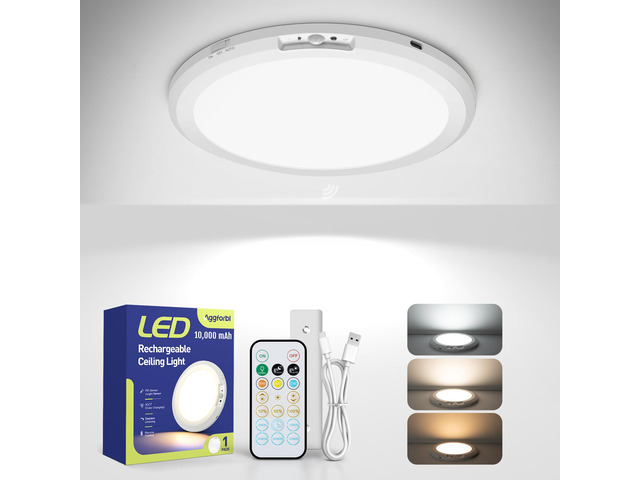 10000mAh Rechargeable LED Motion Sensor Ceiling Light with Remote 7.09' Wireless Lights Waterproof Shower 3000K/4000K/6000K Magnetic Stick On...