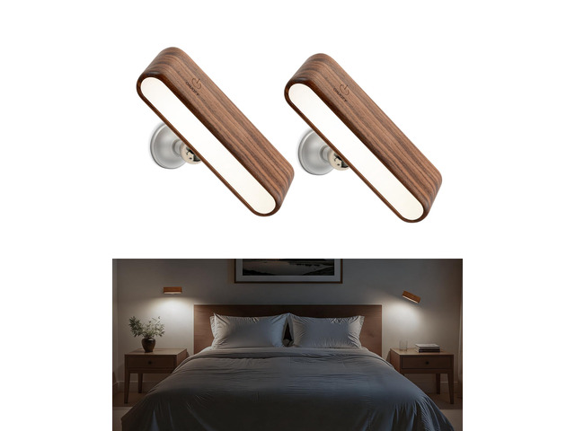 Rechargeable Wall Sconces Set of 2, Reading Light for Bed, Magnetic Lamp 4000K Reading Lights for Books in Bed, Dimmable Touch Control, 360Â°...