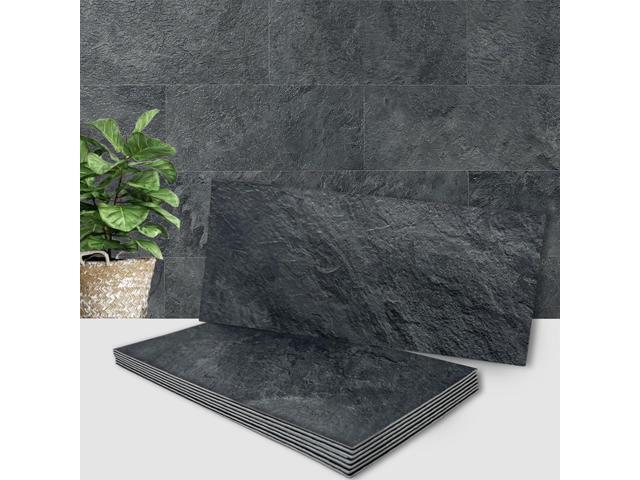 6' x 12' Black Slate Peel and Stick Backsplash Wall Tiles, PVC Faux Stone Stick on Tiles for Backsplash Kitchen, Bathroom, Laundry Room, Camper,...