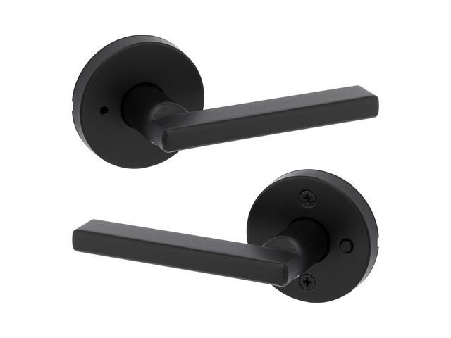 Halifax Interior Privacy Door Handle with Lock, Round Lever for Bathroom and Bedroom, Matte Black Reversible Keyless Push Button Lock Door Lever,...