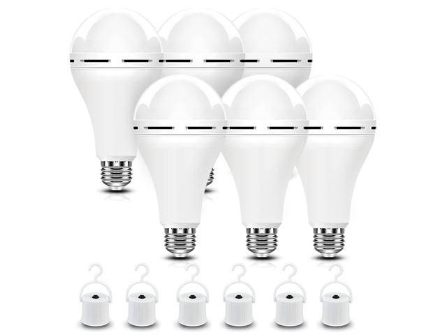 A21 6PK Emergency-Rechargeable-Light-Bulb, Keep Lighting During Power Outage, 12W 6500K LED 65W Equivalent Light Bulbs, 1200 mAh Battery Backup...
