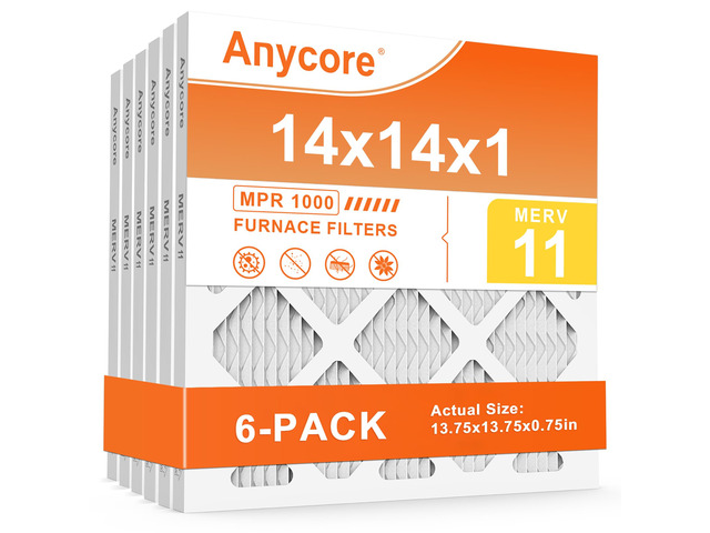 14x14x1 Air Filter 6 Pack MERV 11 AC HVAC Furnace Pleated Air Filters for Home Office MPR 1000 FPR 7 (Actual Size: 13.75x13.75x0.75 inch)