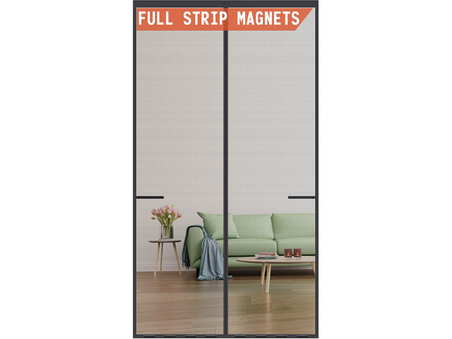 Magnetic Screen Door Upgraded-Model Full Strip Magnets Fit Door to 38x82 Heavy Duty Fiberglass Mesh,Retractable Door Screen Magnetic Closure for...