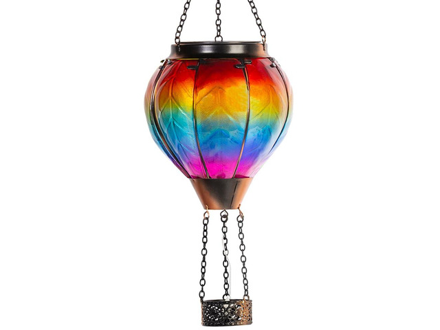 Hot Air Balloon Solar Lantern with Candle Holder Flickering Flame Hanging Garden Light Waterproof Glass Solar Lanterns Outdoor Waterproof...