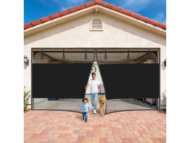Garage Door Screen 2 Car 16x7 Ft, Privacy Magnetic Closure Garage Net Screen for Garage & Patio, Keep Tiny Animals Out & Pet Friendly, 20 Mins...