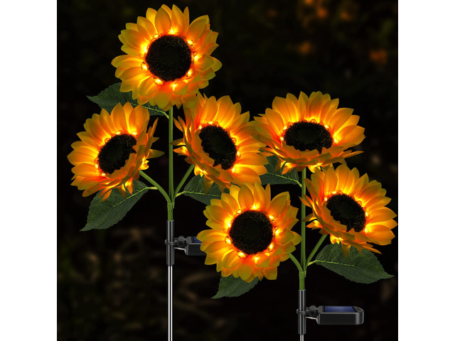 Solar Sunflower Lights Flowers Outdoor Waterproof for Yard Garden Cemetery 800mA Real Looking Stake Flower Bed Pathway Patio Porch Fall Decors