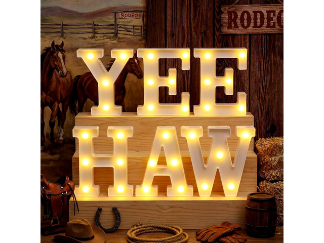 6 Pcs Western Party Decorations Yee Haw LED Light up Sign West Neon Birthday Table Decorations for Cowboy Cowgirl Western Themed Birthday Baby...