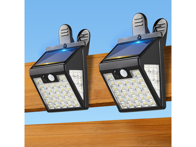 2 Pack Clip On Solar Lights Outdoor, 600LM Motion Sensor Solar Fence Lights, No Drill Installation Solar Lights for Fence Deck Railing Gutter, IP65...