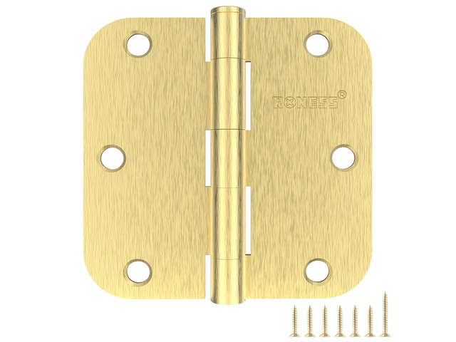 24 Pack Brushed Gold Door Hinges 3.5 Inch, 5/8' Radius Rounded, Standard Residential for Doors,Sturdy Hinges