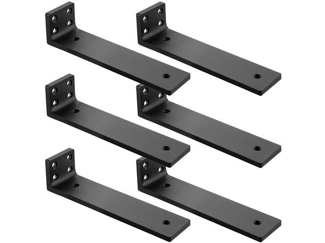 Floating Shelf Brackets 10 inch, Heavy Duty Wall Shelf Bracket 6 Pack for Shelves Support, Hidden Metal L Brackets with Mounting Hardware (1/5''...