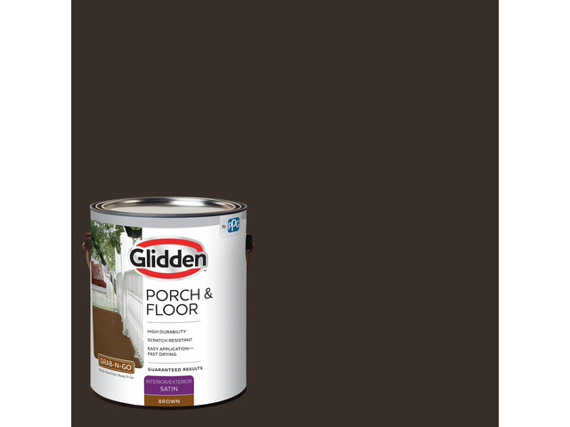 Grab-N-Go Porch and Floor Interior/Exterior Paint, 1 Gallon, Satin, Brown, Scratch Resistant, 128 Fl Oz (Pack of 1)