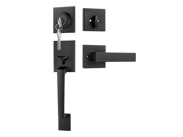 Front Door Handle and Deadbolt Set, Black Front Door Lock Set with Reversible Handle Lever, Modern Front Door Hardware, Single Cylinder Front Door...