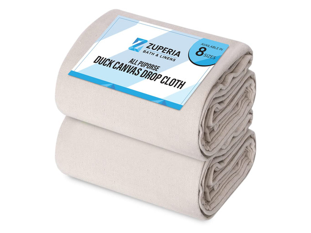 Canvas Drop Cloth (Size 12 x 15 Feet - Pack of 2) - Pure Cotton Painters Drop Cloth for Painting, Furniture & Floor Protection - All Purpose Thick...