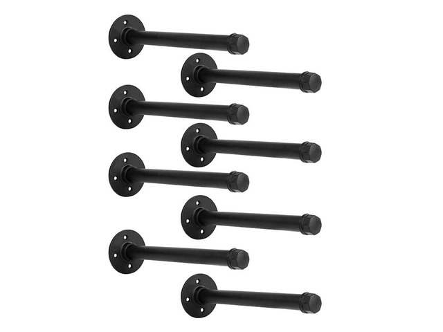 Industrial Black Iron Pipe Shelf Brackets Wall Mount DIY Shelving Brackets Pipe Decor Wall Rustic Garment Rack Hardware Included, 8 Inch Set of 8
