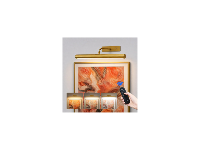 16-inch Picture Light for Wall, Rechargeable Art Light Gold, 6000mAh Battery, Wireless, Remote Control, 3 Color Temps, Dimmable, Painting,...
