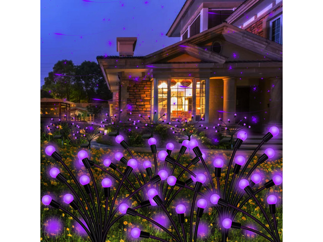 Solar Garden Lights Outdoor, 2 Pack 16 LED Solar Purple Firefly Lights Waterproof, Starburst Wind Swaying Light for Outside Yard Patio Planter...