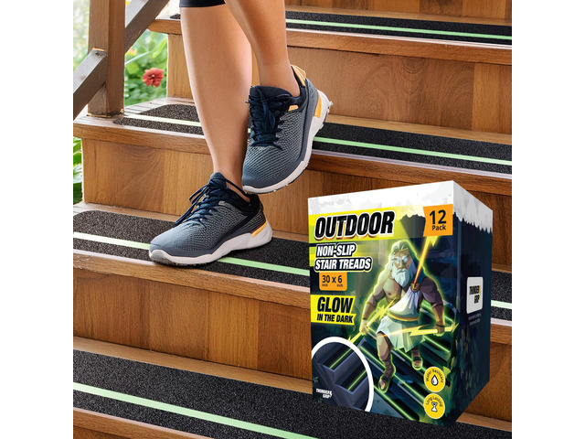 Glow in the Dark 30' x 6'-12-Pack Weather Resistant Outdoor Stair Treads 80-Grit