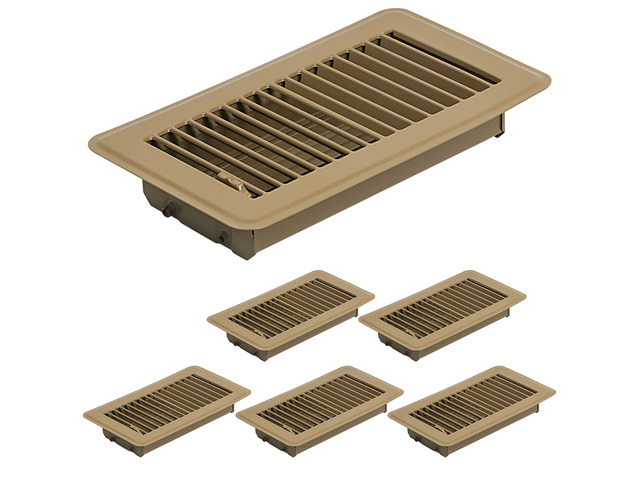 6 Pack Heavy Duty Steel Walkable Floor Vent Covers - Easy Adjust Air Supply Lever - Brown, 4x8 Inches