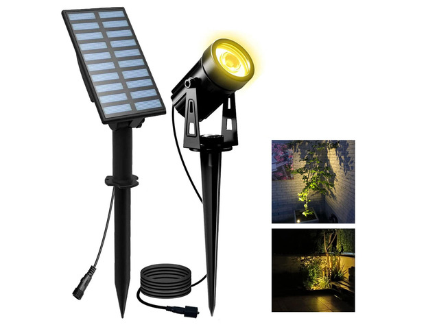Solar Spot Lights Outdoor, Solar Landscape Spotlights, Warm White IP65 Waterproof, 2 Brightness Modes, Dusk to Dawn Solar Uplights for Flag,...