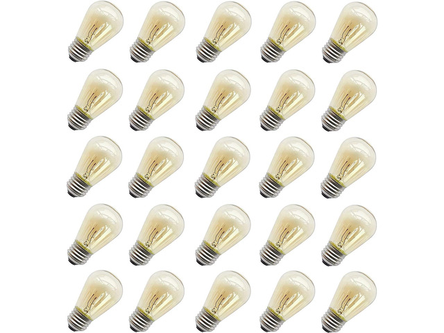 11W Outdoor String Light Bulbs with E26 Base, 25 Pack 11W Outdoor Light Bulbs for String Lights, S14 Incandescent Replacement Bulbs for Outdoor...