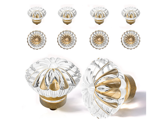 Crystal Vintage Cabinet Dresser KnobsAntique Brass Bronze, 8 Pack Zinc Alloy & Clear Glass, Single-Hole Design, Fits Drawers Dressers Knobs,...