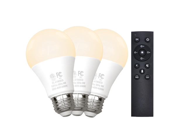 A19 LED Remote Control Bulbs, 800LM 9W, Equivalent to 60W Bulbs, Dimmable Bulb with Remote Control 3000K-6000K, E26 Base, CRI 80+,2.4GHz, Lifespan...