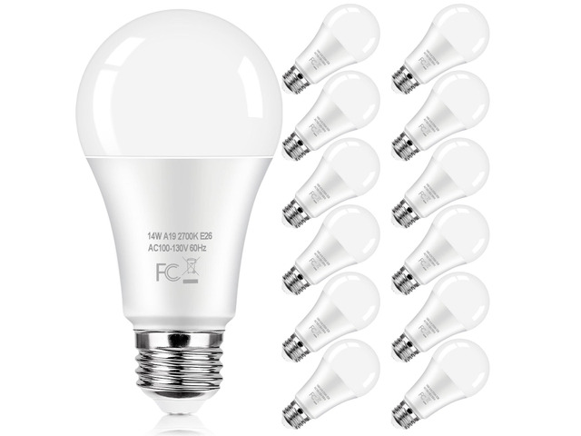 12-Pack A19 LED Light Bulb 100 Watt Equivalent, 14W 1600LM Non-Dimmable Bright Light Bulbs, 2700K Warm White Standard E26 Base LED Bulbs for...