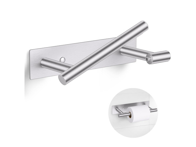 Brushed Nickel Toilet Paper Holder, Adhesive or Screw Toilet Roll Holder Wall Mount, SUS304 Stainless Steel Double Post Pivoting Toilet Roll Holder...