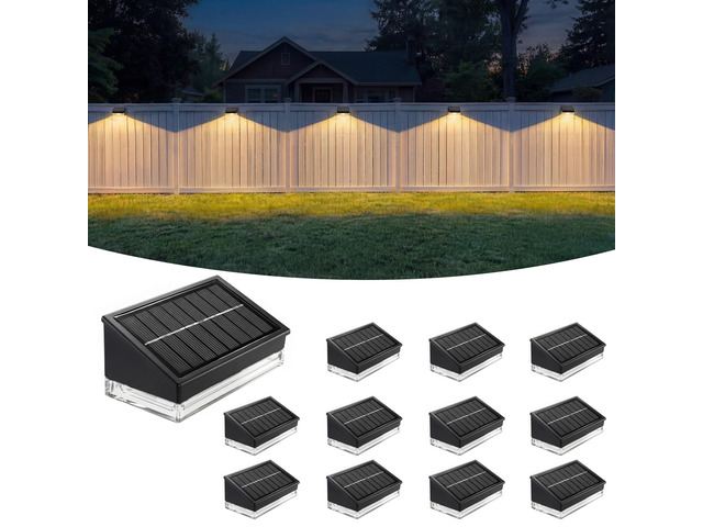 Solar Fence Lights 12 Pack, Outdoor Solar Lights with 3 Color Temperatures, IP65 Waterproof Wide-Angle LED Lighting for Fence, Patio, Yard, Deck,...