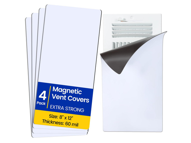 Magnetic Vent Covers, Extra Strong Magnets, 8' x 12' (4 Pack) Ultra Thick 60mil, Complete Seal, Air Vent Covers for Home Floor, Ceiling, Wall...