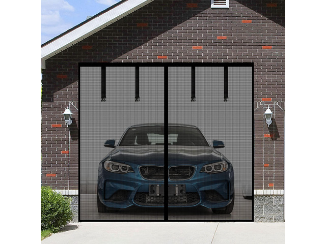Magnetic Garage Screen Door for 1 Car Garage Doors 9x7FT- Reinforced Self Sealing Fiberglass Mesh Door with 4 Strapping Tapes, High Energy...