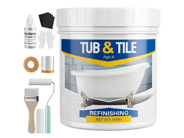 Tub and Tile Paint Refinishing Kit, 17.6oz Bathtub Refinishing Kit White with Tools and Hardener, Semi-Gloss White Tub Paint for Bathtub, Sink, Low...