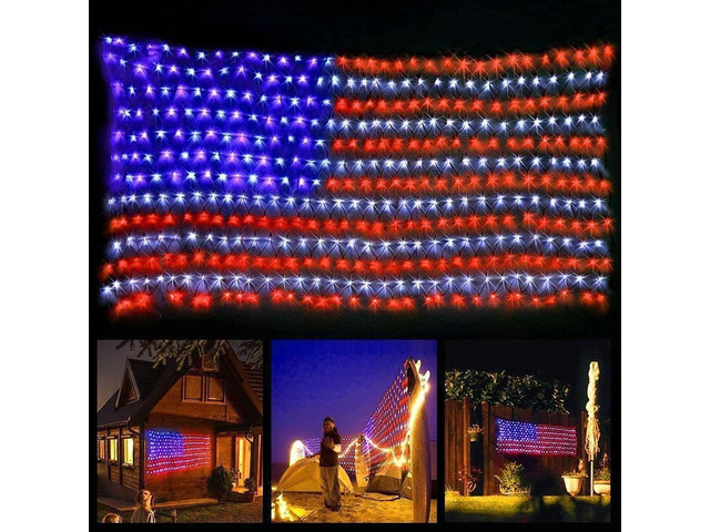 American Flag Lights, 420 LED Lighted Flag Light,Waterproof Outdoor 6.54FT x 3.28FT, Super Bright USA Flag, 4th of July Light, Memorial Day,...