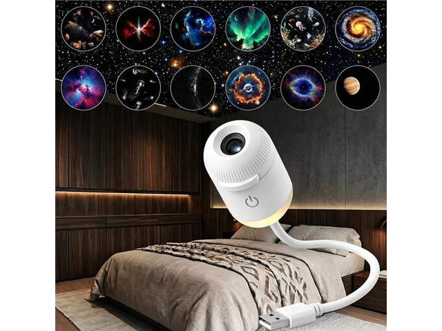 2-in-1 Galaxy Ocean HD Smart 5D Holographic Night Light Projector Plug and Play, USB Portable, Adjustable Brightness, Manual 360Â° Rotating, Star...