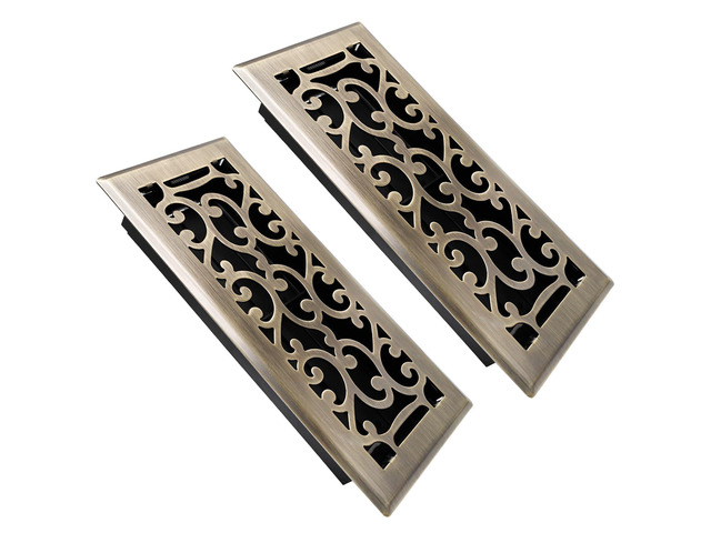 4x10 Inches Air Floor Vents Register Ease Adjust Air Flow Savannah Design-Heavy Duty Walkable Steel Decorative Floor Vent for Room - Antique Brass...