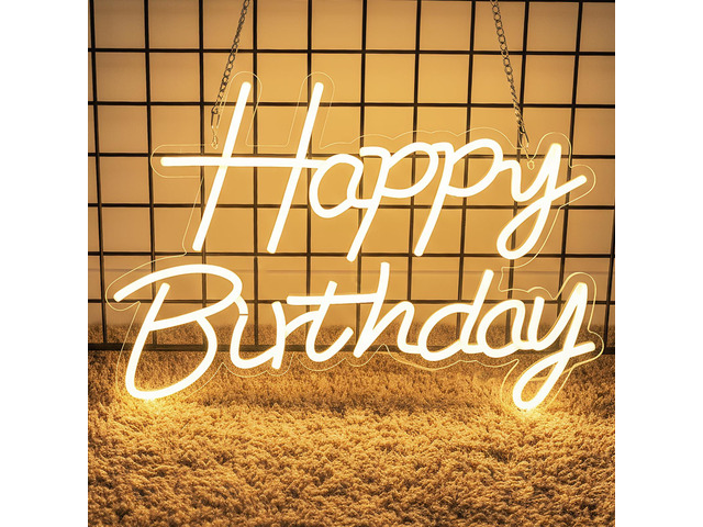 Happy Birthday Neon Sign for Backdrop, LED Happy Birthday Light Up Sign, USB Powered Dimmable Neon Light for Birthday Party Decorations, Wall...