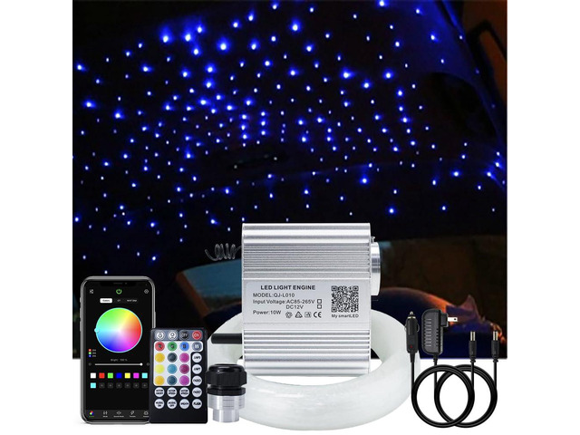 Car Home Use APP+Twinkle+Music Fiber Optic Lights kit for Star Ceiling Sky Light, RGBW Light Engine + Optical Fiber Cable 150pcs 0.03in/0.75mm...