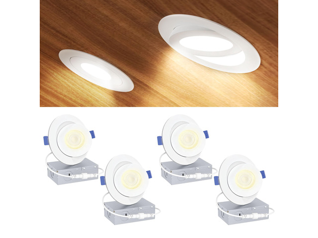 4 Inch Gimbal LED Recessed Light, 5CCT, 9W, 900LM, 4 Pack 5%-100% Dimmable, 2700K-5000K Selectable CCT, 90° Tilt and 360° Swivel, Angle...