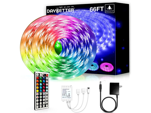Waterproof LED Light Strips 66ft, Outdoor LED Strip Lights Color Changing 5050 RGB LED Strip Lights with Remote Control, LED Lights for Indoor...