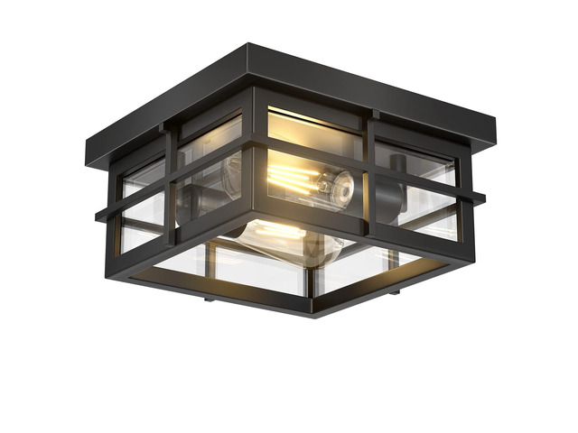 Modern Outdoor Ceiling Light Fixtures, 2-Light Black Flush Mount Light Fixtures with Clear Glass Shade, Farmhouse Square Ceiling Lighting for Porch...