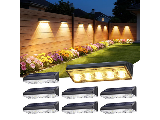 Solar Fence Lights Outdoor Waterproof, 8 Pack Warm White & 9 Fixed Colors & Color Changing Fence Lights Solar Powered, Solar Lights Outdoor Fence...