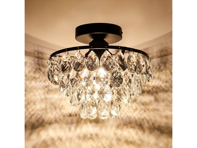 Modern Small Crystal Ceiling Light Fixture Mini Black Semi Flush Mount Chandelier Light Fixture for Hallway Bedroom Bathroom Closet e26